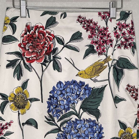 Boden Skirt Womens 6 Ivory Floral Bird Pencil Cotton Blend Lined 25.5" Midi - Picture 3 of 9